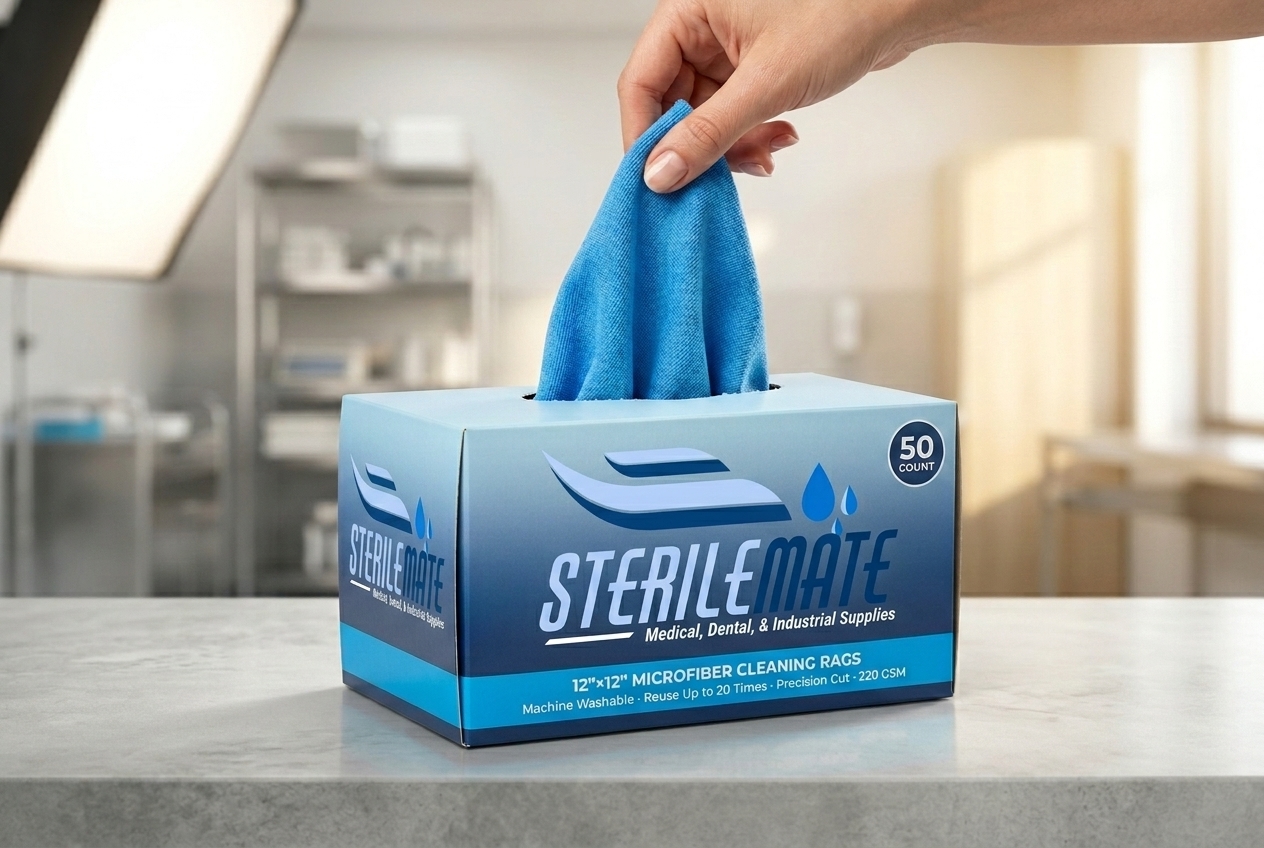 Sterile Mate blue Microfiber Cleaning Rags — 12x12 dispensing box