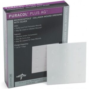 Medline MSC8744EP - Puracol Plus AG+ Collagen Dressings with Silver, 4 x 4" (10.2 x 10.2 cm), 10/BX